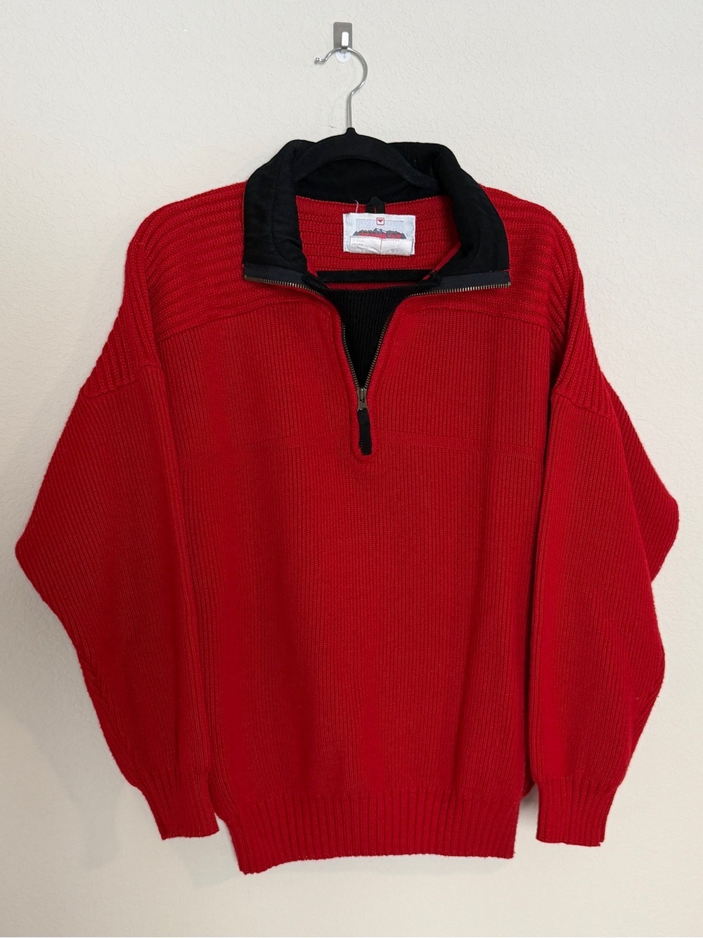 VNTG Obermeyer Red Zip-Up Sweater with Black Collar